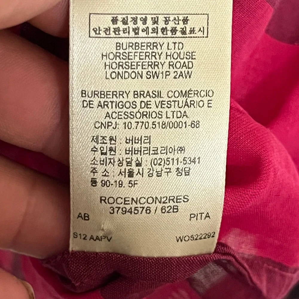 Burberry Brit Womens XL Pink Check Plaid Cotton Button Up Blouse Top Long Sleeve - Picture 6 of 10